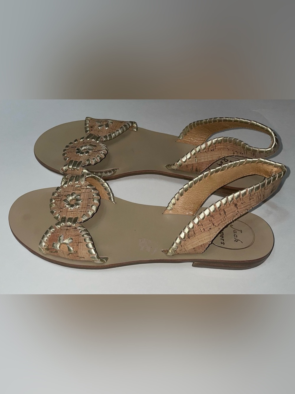 Jack Rogers Liliana slingback sandals Metallic Gold Cork-Trim Size 8.5